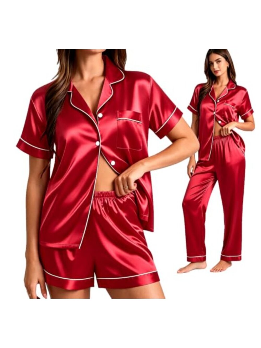 Silk Satin Pajama Set Button Down Sleepwear Loungewear Pjs